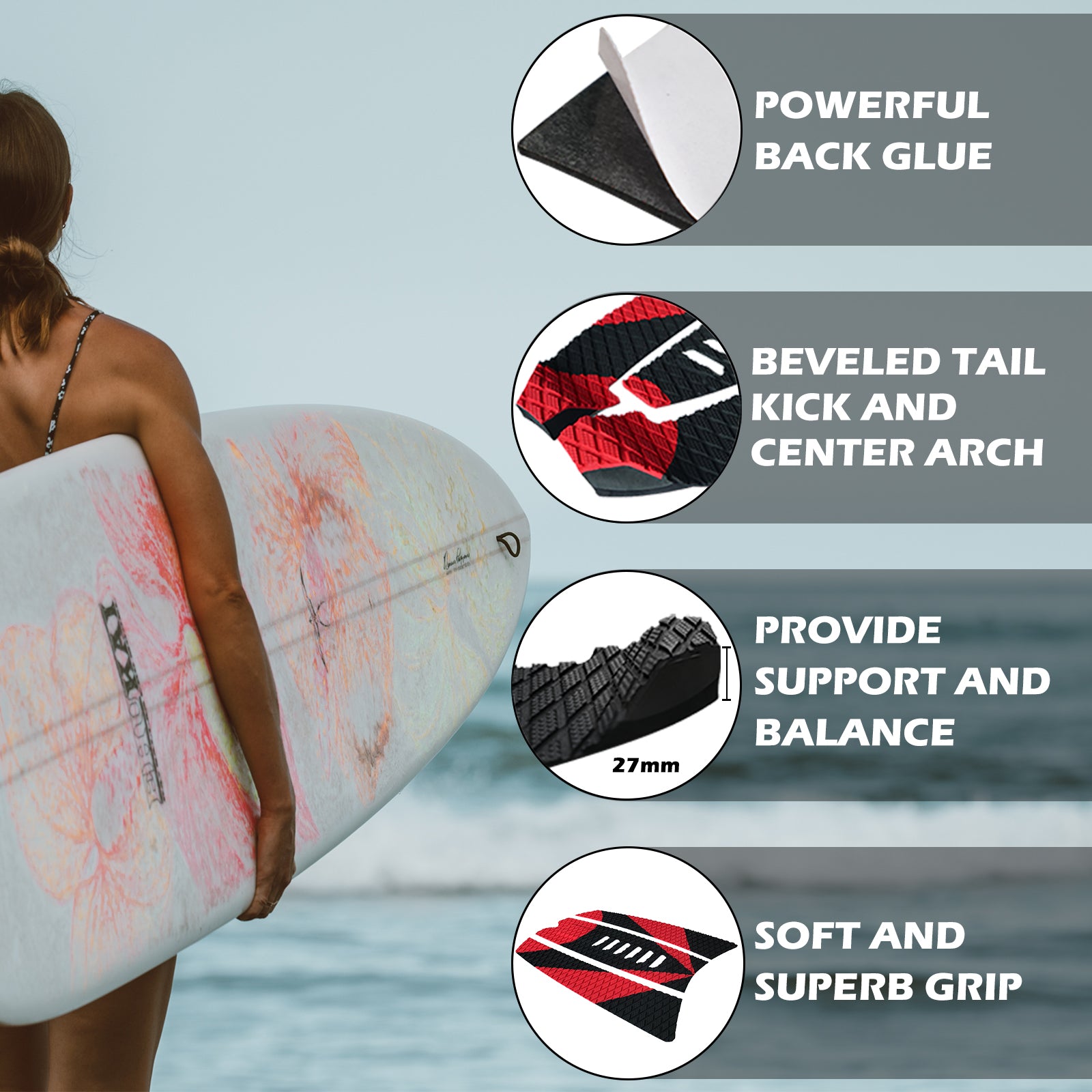 6Pcs Customizable Blue Surfboard Traction Pads – Premium EVA Non-Slip Mat with Diamond & Straight Groove Textures for Surfboards & Longboards - Kxkzren