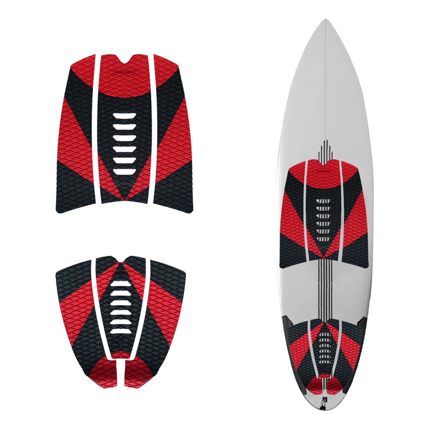 6Pcs Customizable Red Surfboard Traction Pads – Premium EVA Non-Slip Mat with Diamond & Straight Groove Textures for Surfboards & Longboards - Kxkzren