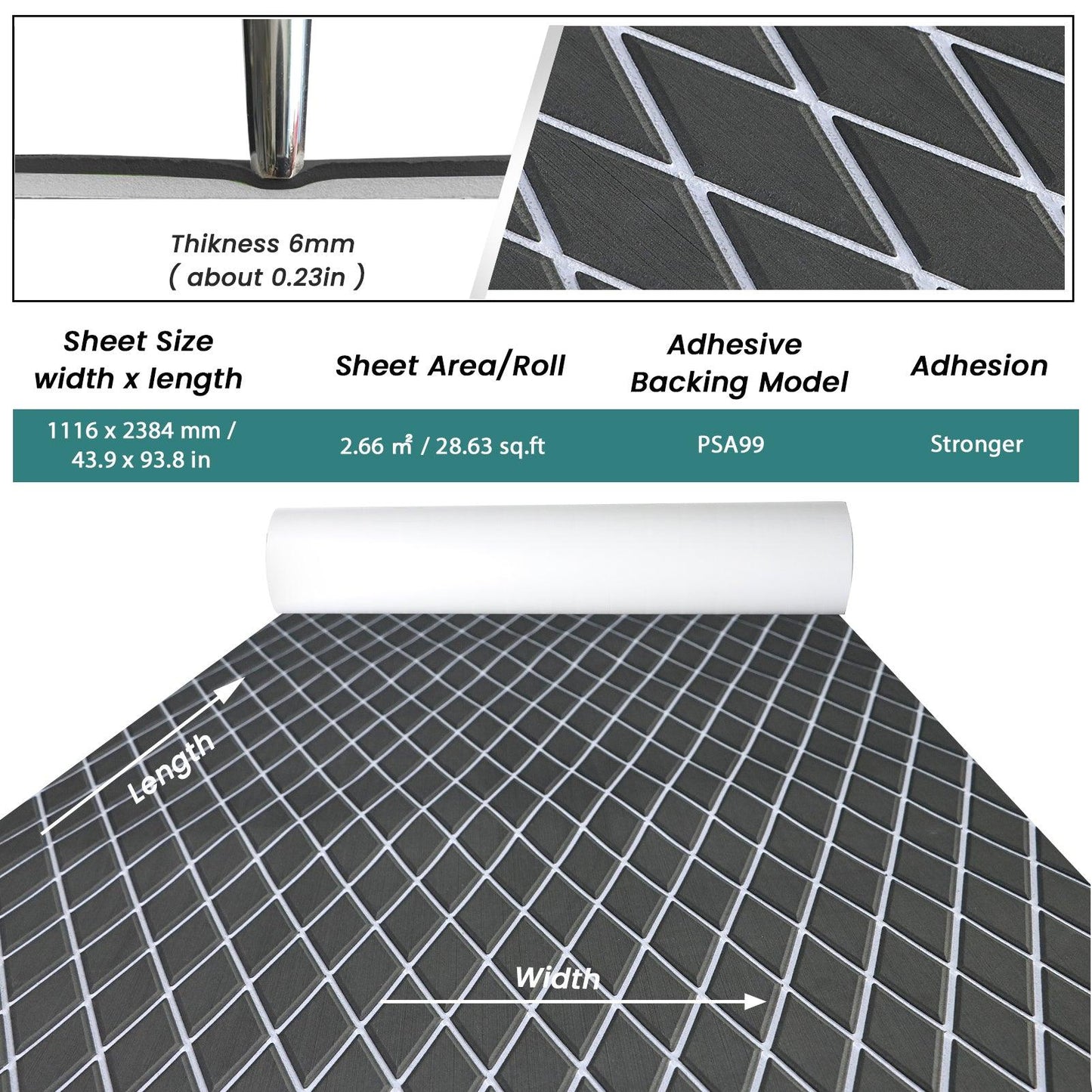 Kxkzren - BOAT FLOORING - Diamond EVA Foam Sheet | Deep Gray/White, 93.9" x 44"