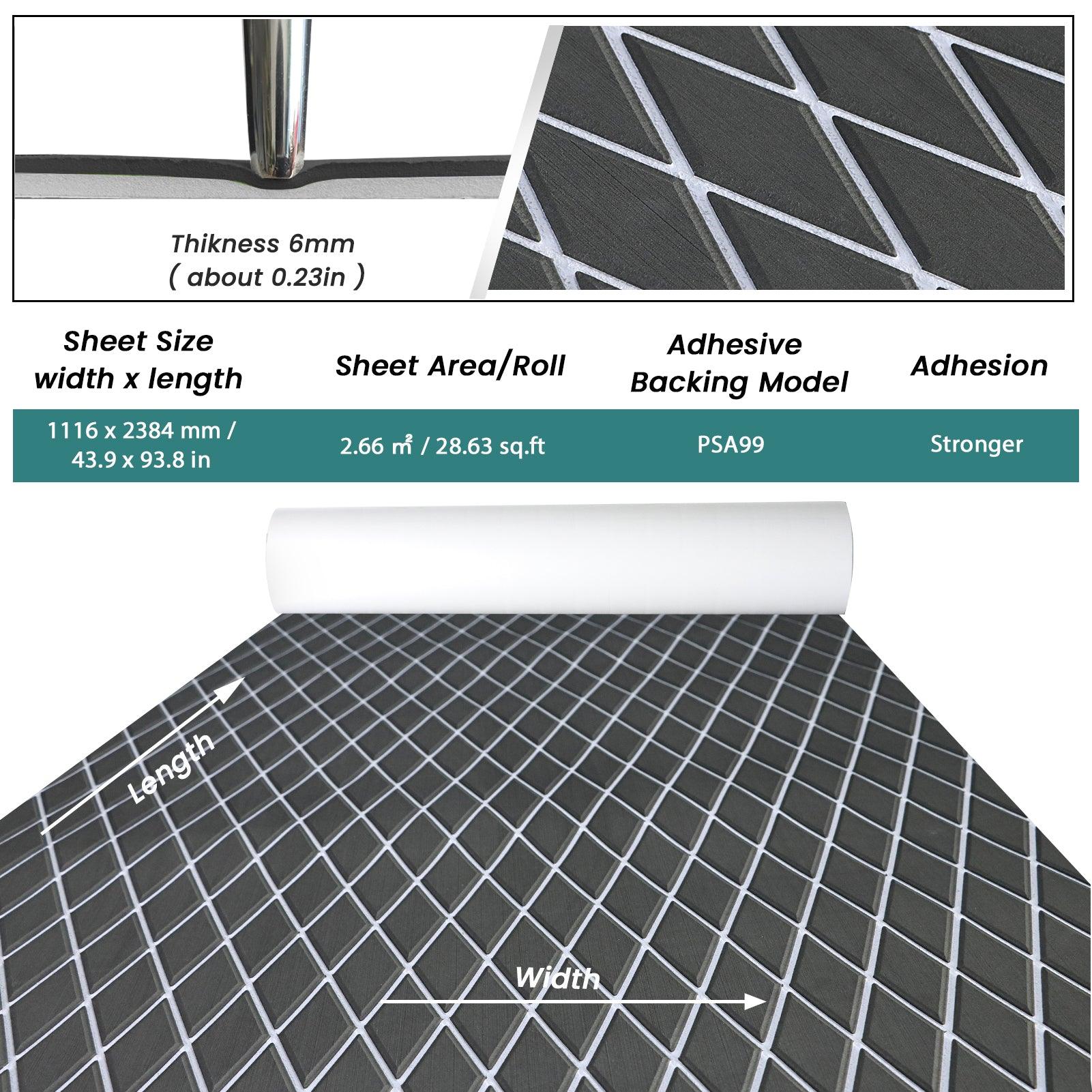 Kxkzren - BOAT FLOORING - Diamond EVA Foam Sheet | Deep Gray/White, 93.9" x 44"