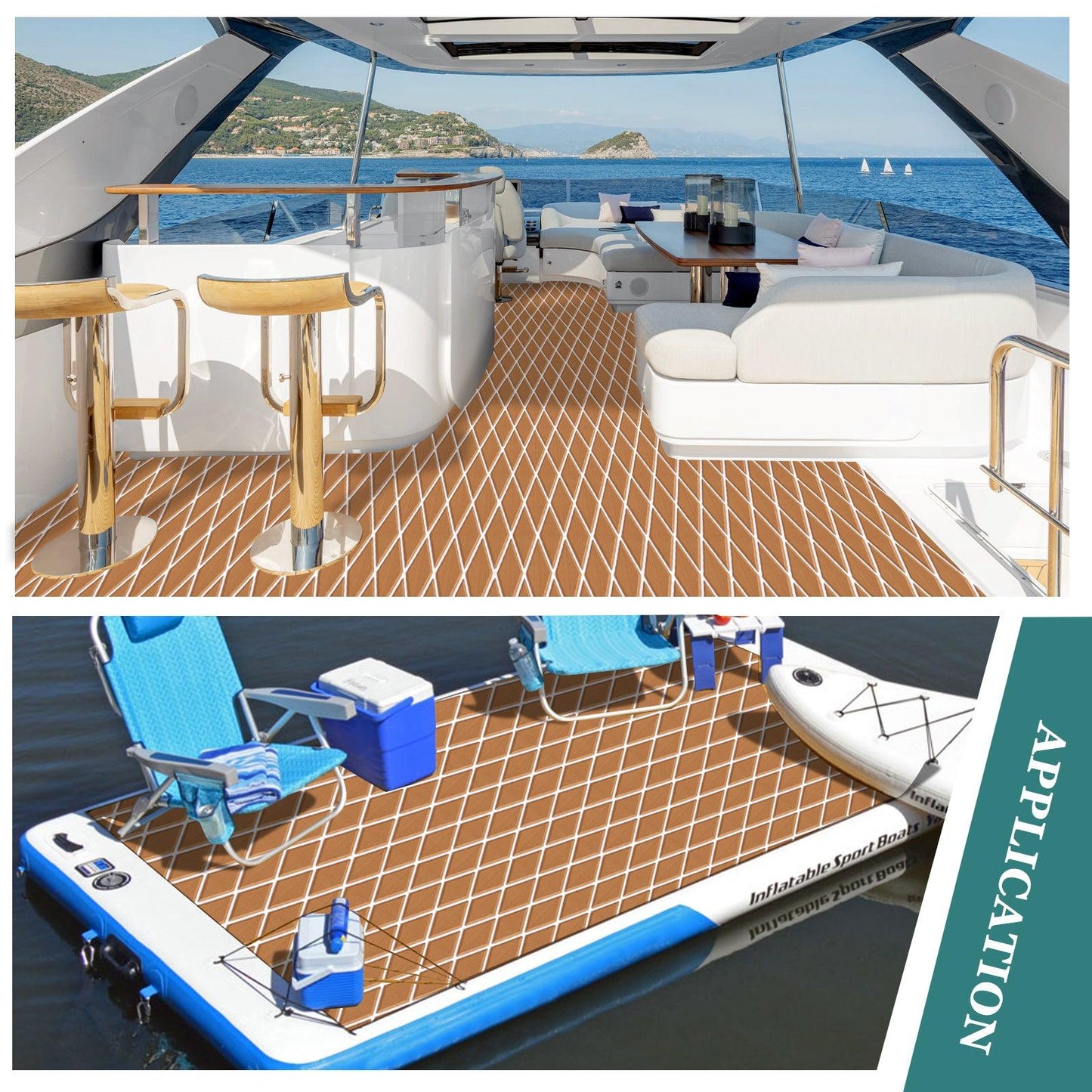 Kxkzren - BOAT FLOORING - Diamond EVA Foam Sheet | Brown/White, 93.9" x 44"