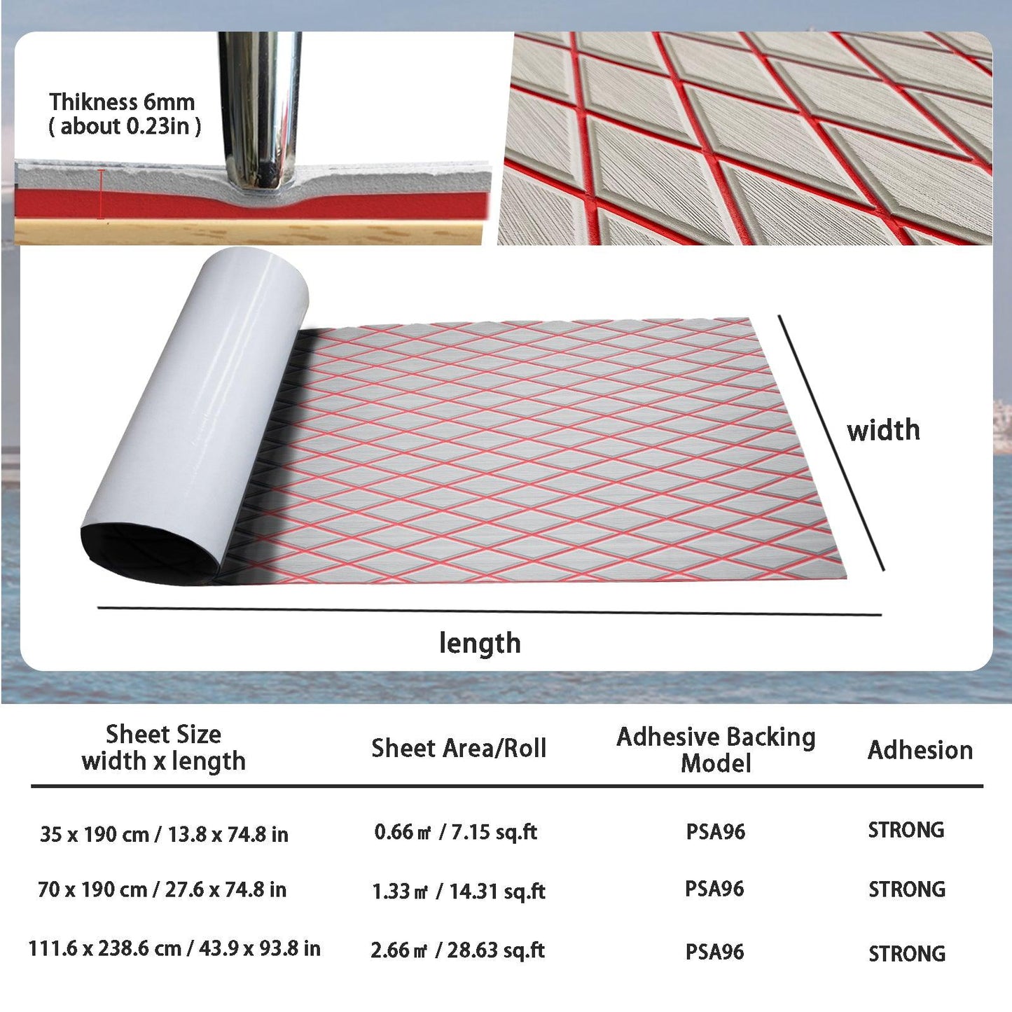 Kxkzren - BOAT FLOORING - Diamond EVA Foam Sheet | Gray/Red