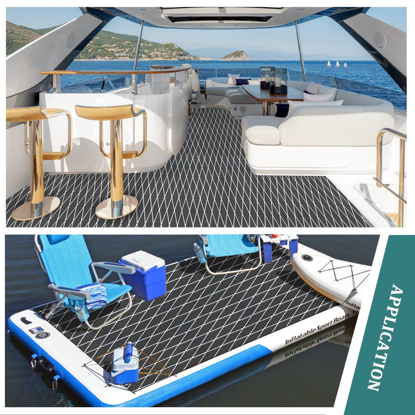Kxkzren - BOAT FLOORING - Diamond EVA Foam Sheet | Deep Gray/White, 93.9" x 44"