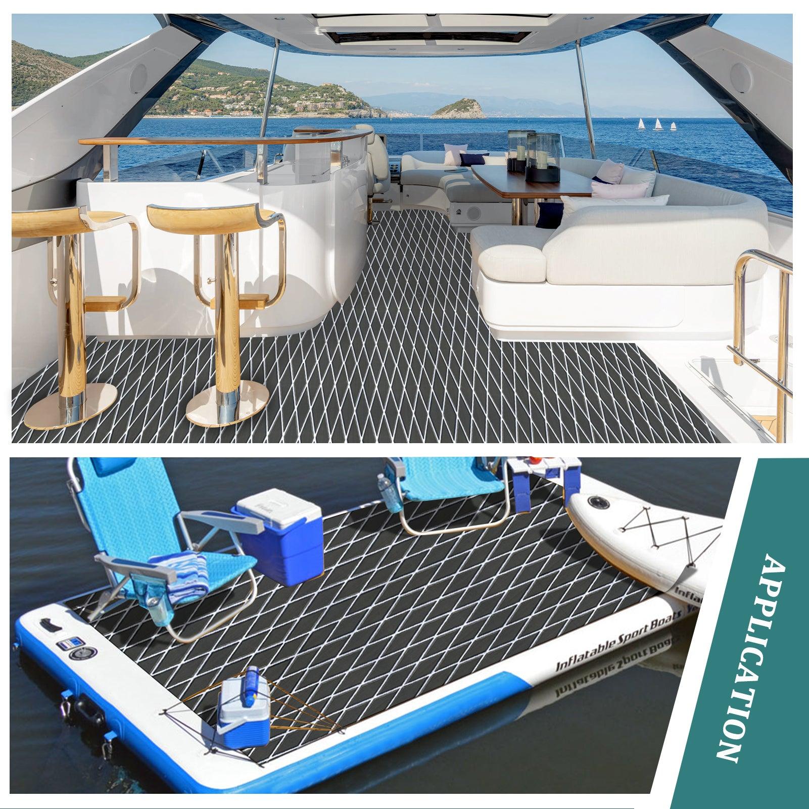 Kxkzren - BOAT FLOORING - Diamond EVA Foam Sheet | Deep Gray/White, 93.9" x 44"