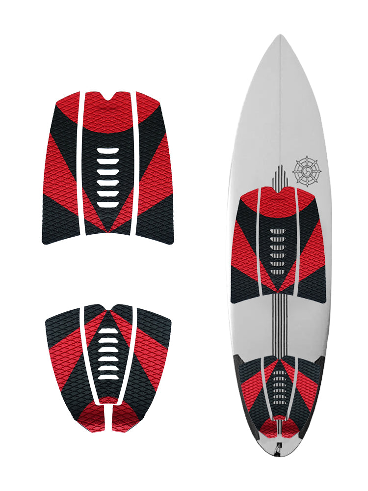 6Pcs Customizable Red Surfboard Traction Pads – Premium EVA Non-Slip Mat with Diamond & Straight Groove Textures for Surfboards & Longboards - Kxkzren