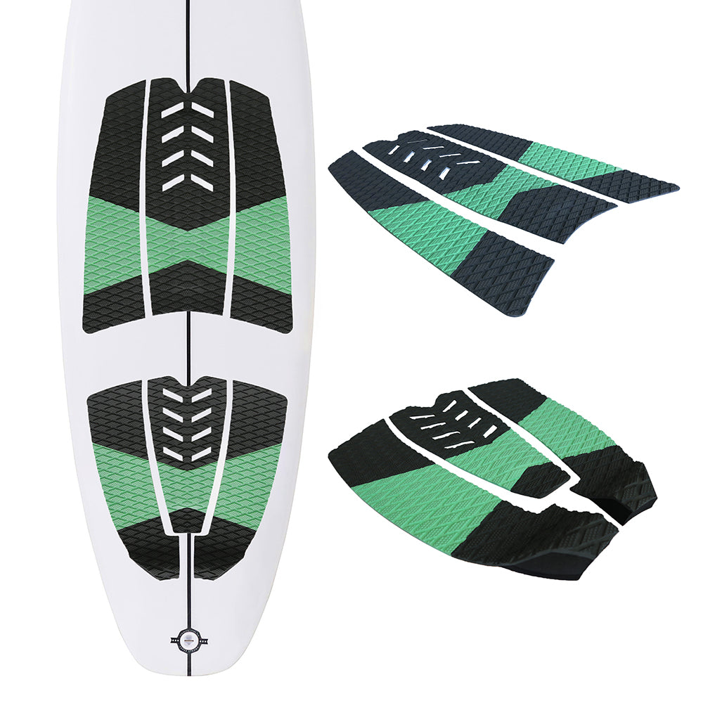 6Pcs Customizable Green Surfboard Traction Pads – Premium EVA Non-Slip Mat with Diamond & Straight Groove Textures for Surfboards & Longboards - Kxkzren