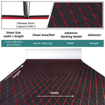 Kxkzren - BOAT FLOORING - Diamond EVA Foam Sheet | Black/Red, 93.9" x 44"