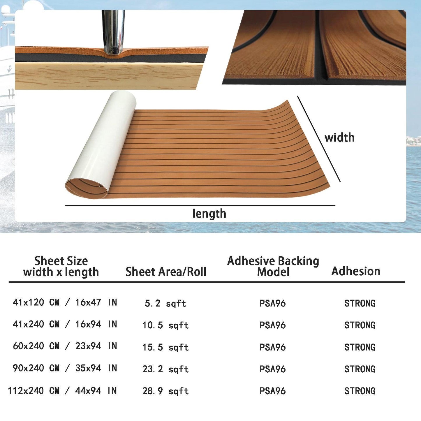 Kxkzren - Faux Teak Sheet - KXKZREN Boat Flooring EVA Foam Decking Sheet Faux Teak Marine Mat Marine Carpet Cooler Tops Non-Slip Self-Adhesive Flooring for Motorboat RV Yacht Kayak Swim Platform