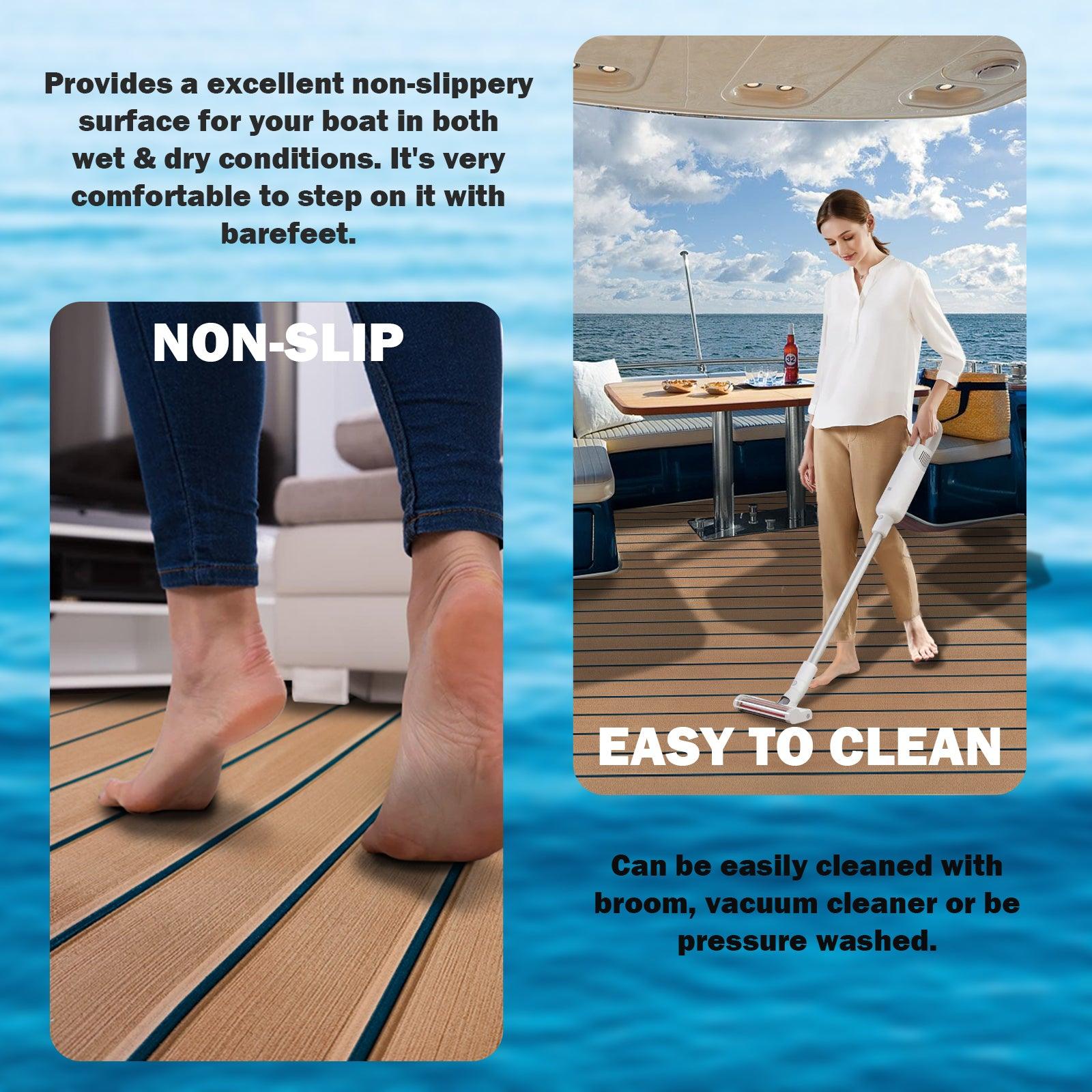 Kxkzren - Faux Teak Sheet - KXKZREN Boat Flooring EVA Foam Decking Sheet Faux Teak Marine Mat Marine Carpet Cooler Tops Non-Slip Self-Adhesive Flooring for Motorboat RV Yacht Kayak Swim Platform