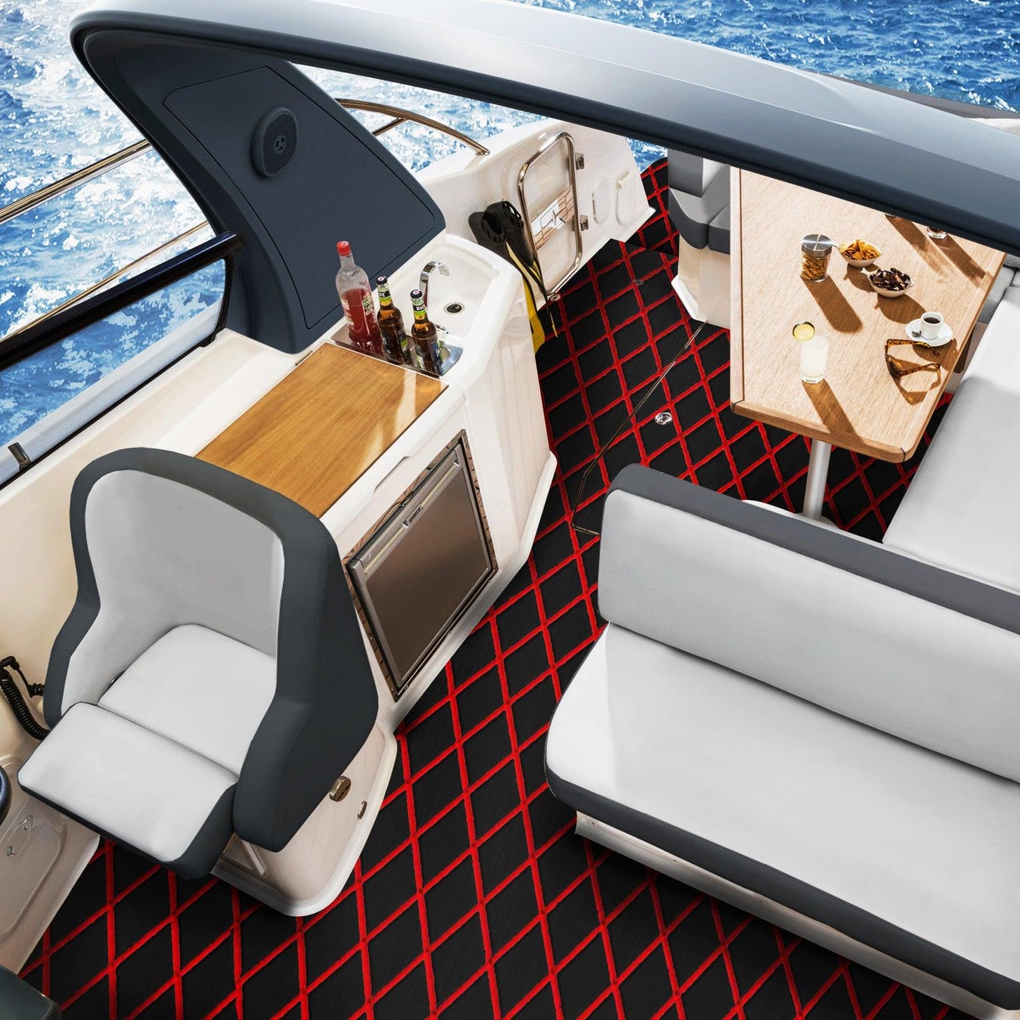 Kxkzren - BOAT FLOORING - Diamond EVA Foam Sheet | Black/Red