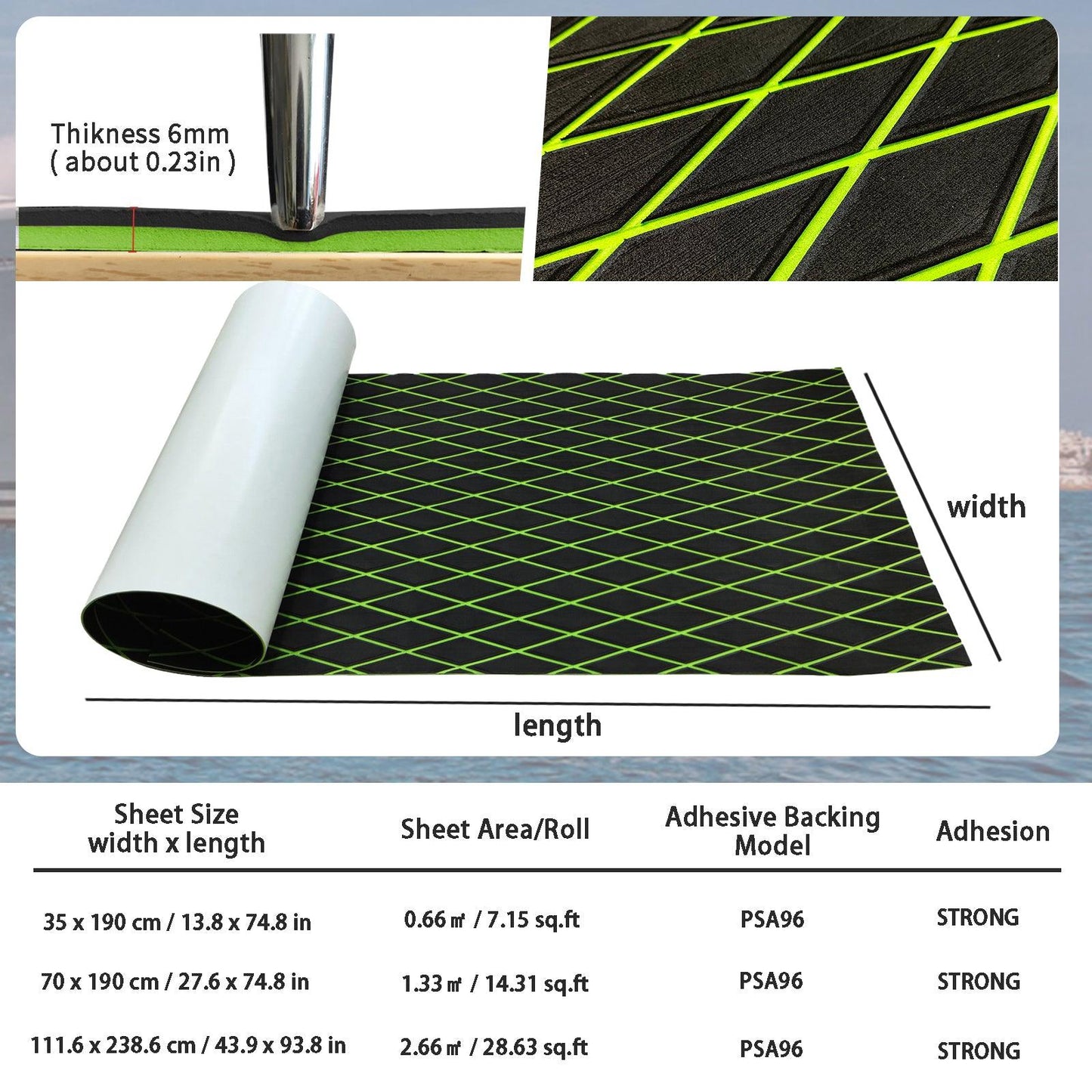 Kxkzren - BOAT FLOORING - Diamond EVA Foam Sheet | Black/Green