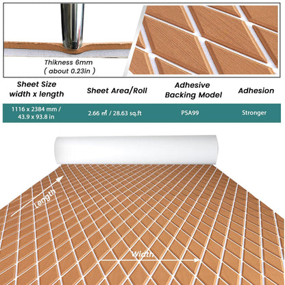 Kxkzren - BOAT FLOORING - Diamond EVA Foam Sheet | Brown/White, 93.9" x 44"