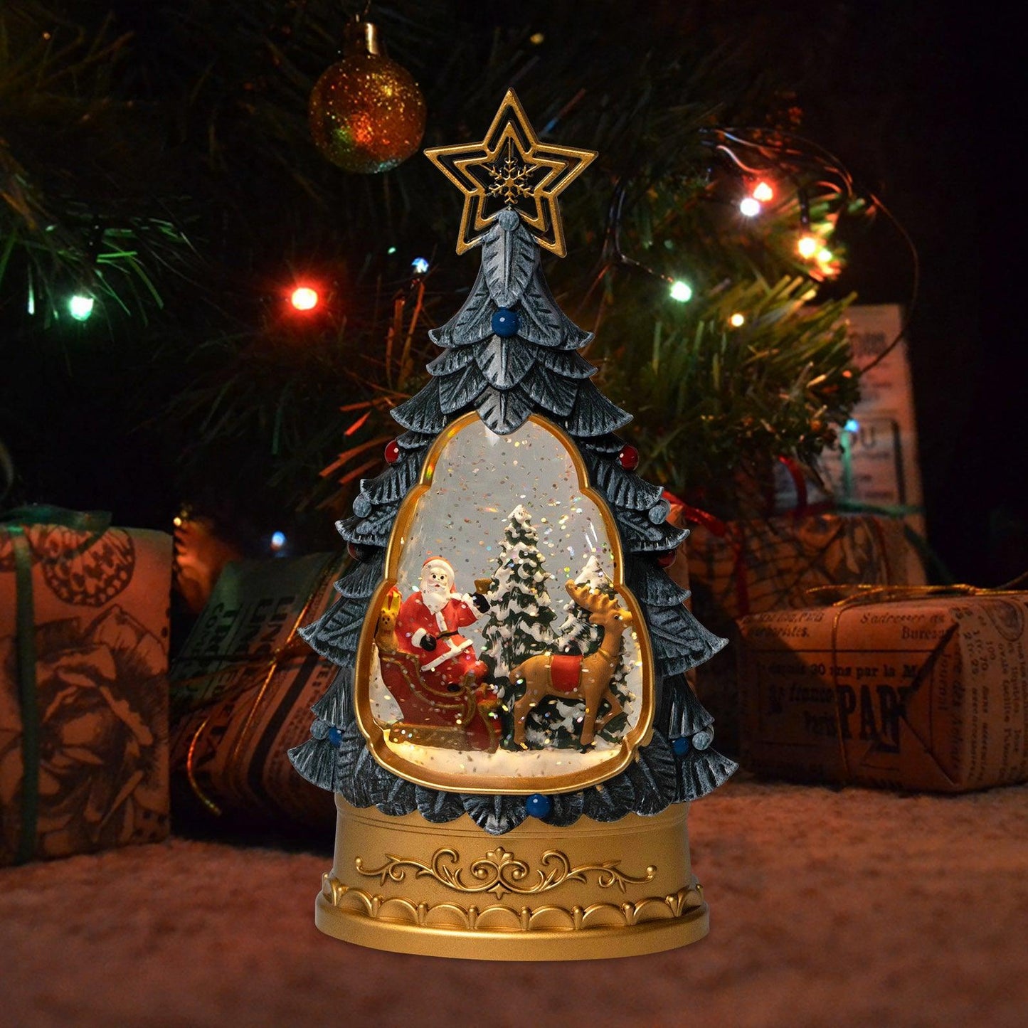 Kxkzren - Christmas Decor - Christmas Tree Snow Globe Lantern