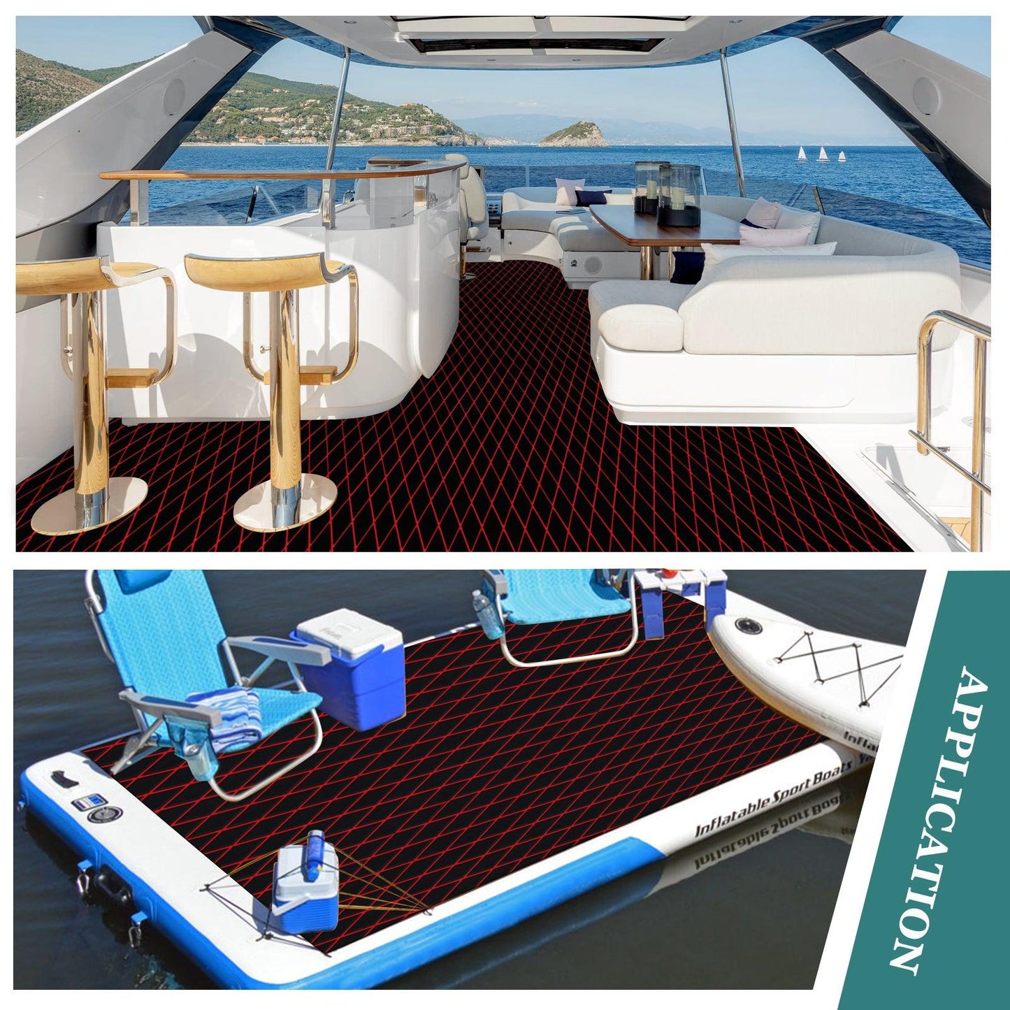 Kxkzren - BOAT FLOORING - Diamond EVA Foam Sheet | Black/Red, 93.9" x 44"