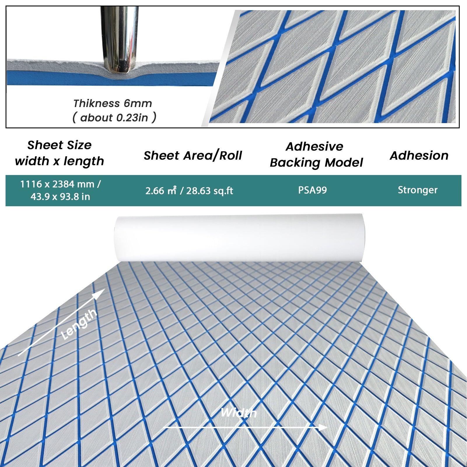 Kxkzren - BOAT FLOORING - Diamond EVA Foam Sheet | Gray/Blue, 93.9" x 44"