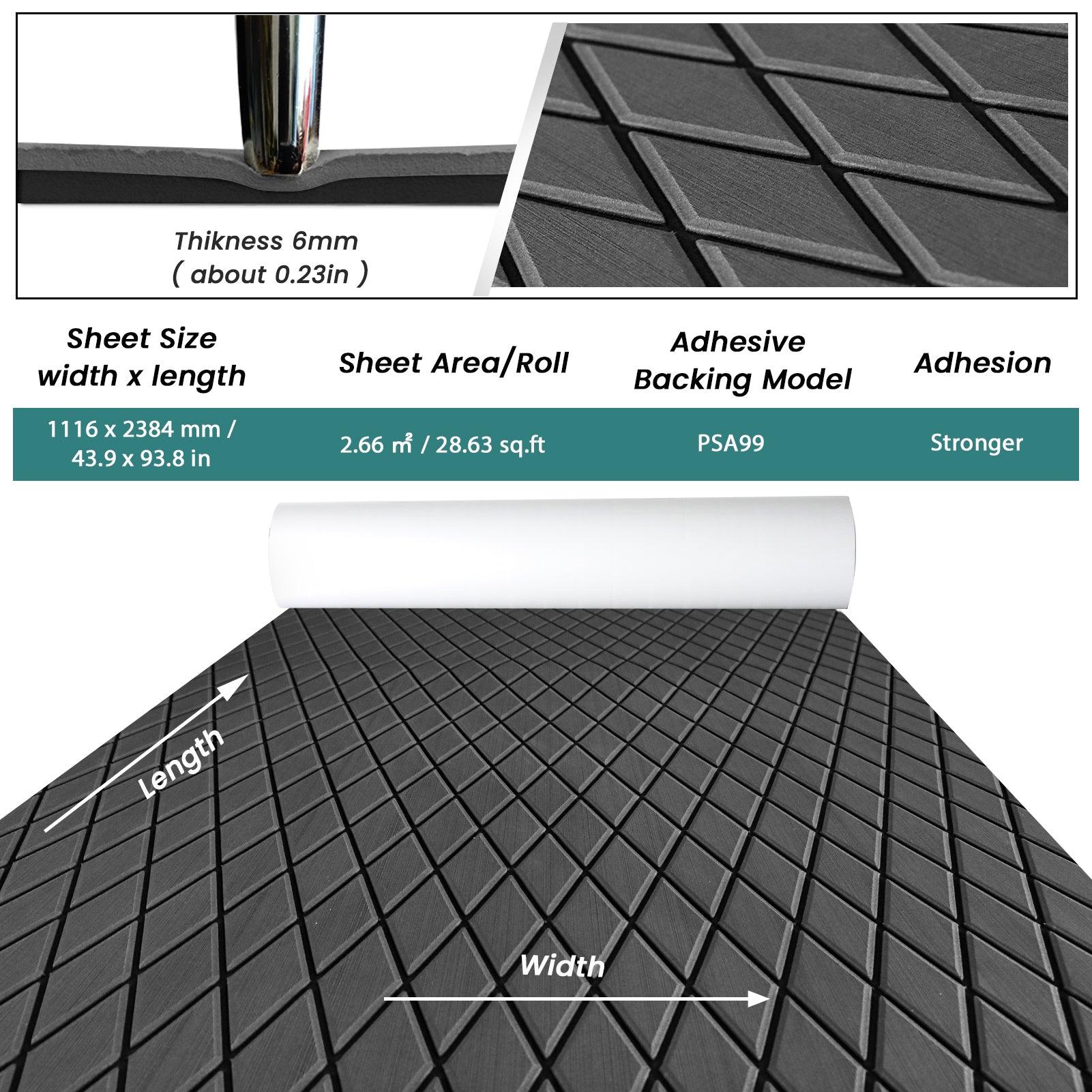 Kxkzren - BOAT FLOORING - Diamond EVA Foam Sheet | Deep Gray/Black, 93.9" x 44"