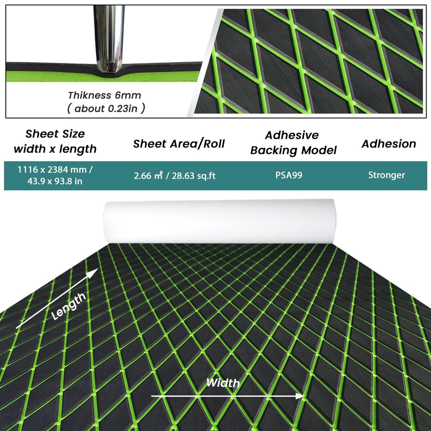 Kxkzren - BOAT FLOORING - Diamond EVA Foam Sheet | Black/Green, 93.9" x 44"