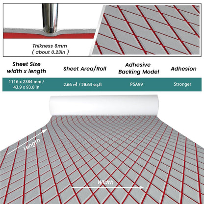 Kxkzren - BOAT FLOORING - Diamond EVA Foam Sheet | Gray/Red, 93.9" x 44"