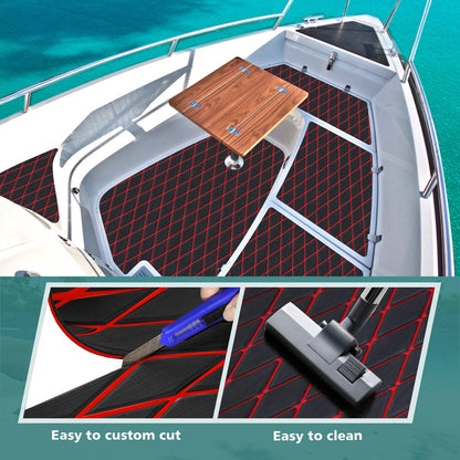 Kxkzren - BOAT FLOORING - Diamond EVA Foam Sheet | Black/Red, 93.9" x 44"