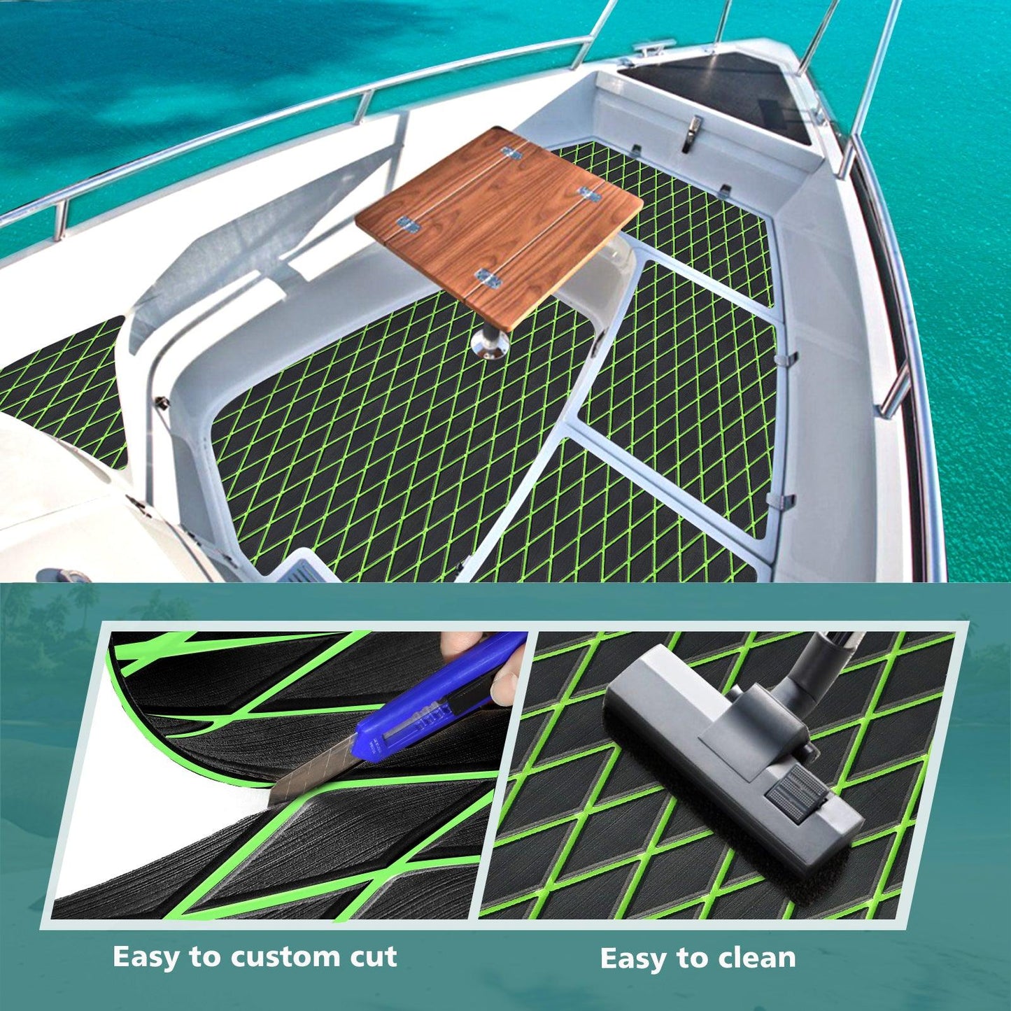 Kxkzren - BOAT FLOORING - Diamond EVA Foam Sheet | Black/Green, 93.9" x 44"